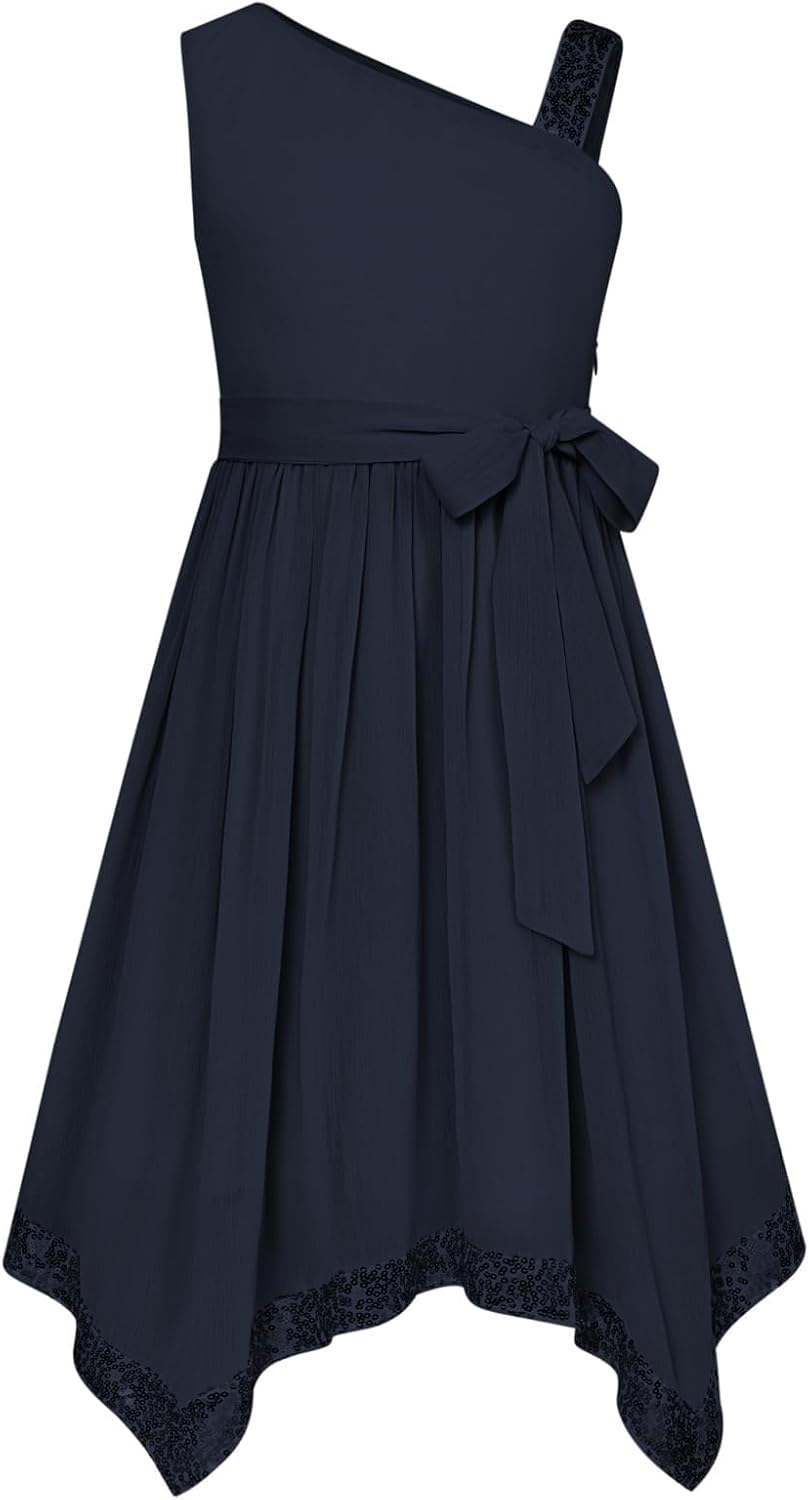 GRACE KARIN Girls Summer Dress One Shoulder Midi Dress 5-12Y