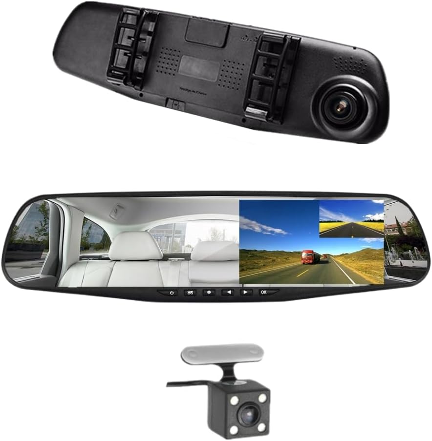 Car DVR Rear View Mirror Video Recorder with Dual Lens Cam
