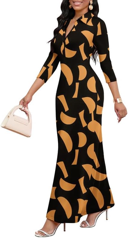 Maxi Dresses for Women Casual V Neck 3/4 Sleeve Bodycon Style