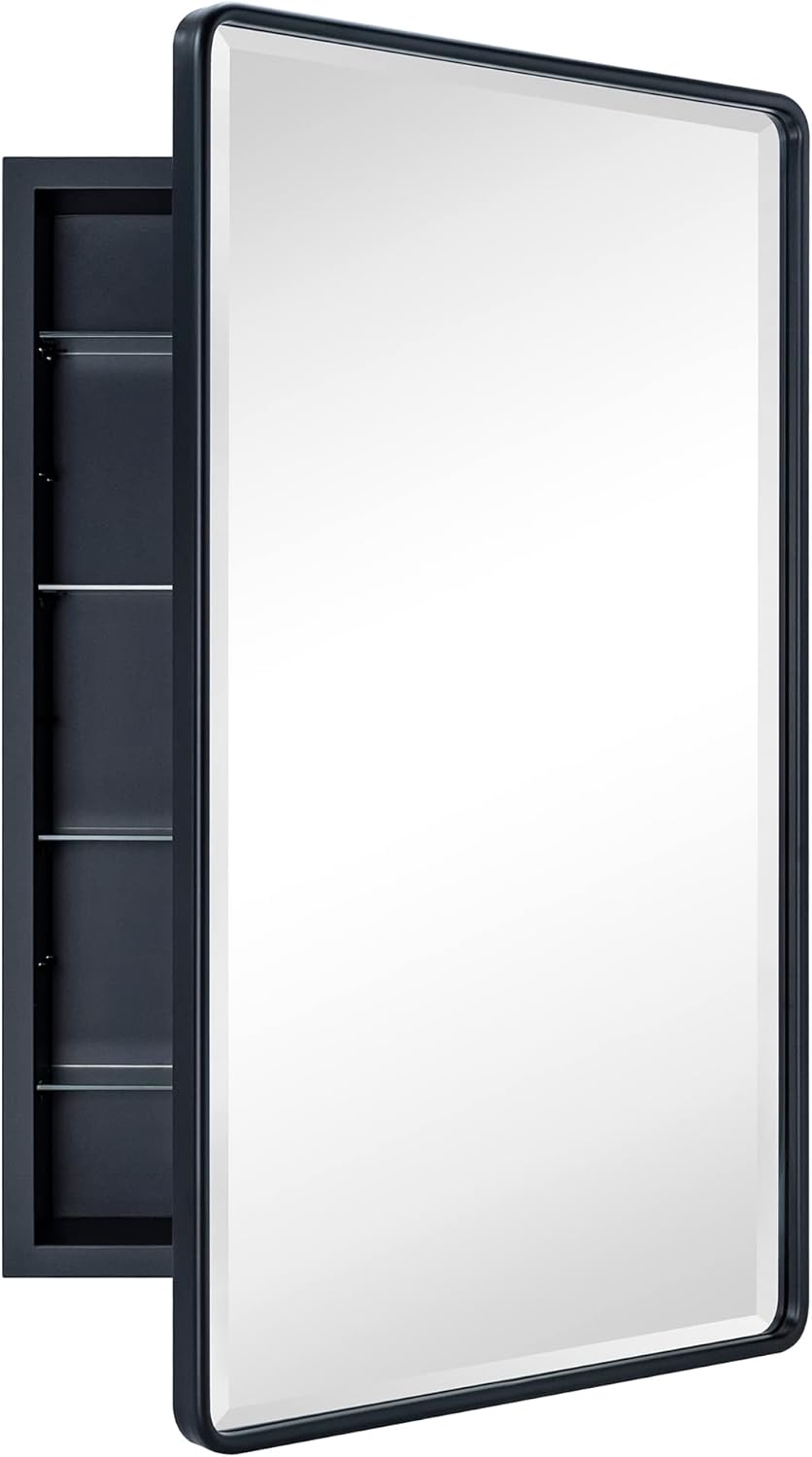 TEHOME Farmhouse Matt Black Recessed Bathroom Medicine Cabinet