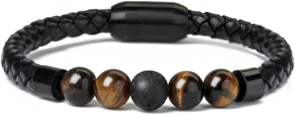 Stylish Healing Leather Beads Bracelet | Magnetic Clasp | Ckysee
