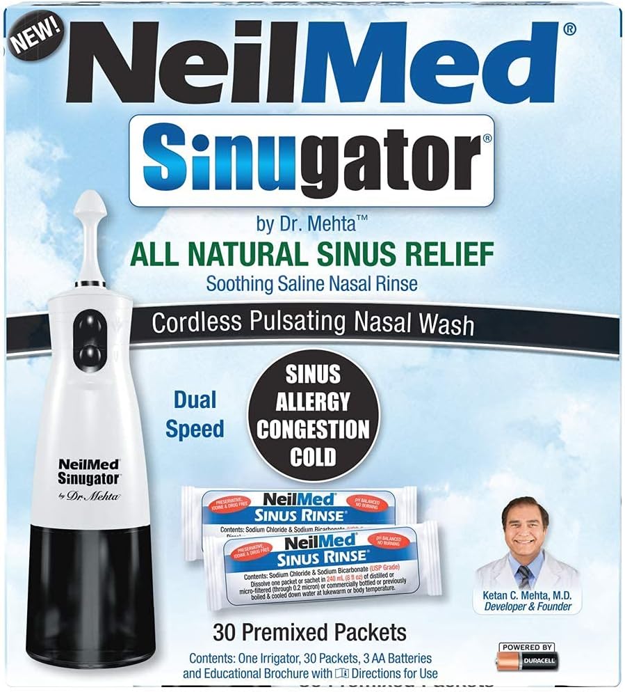 NeilMed Cordless Sinus Irrigator - Dual Speed, 30 Packets