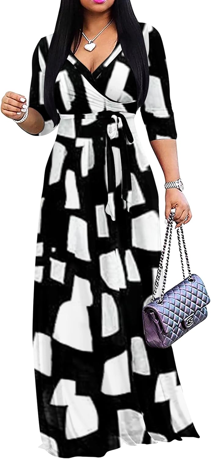 Yajedo Womens Casual Summer Maxi Dress Plus Size V Neck Style