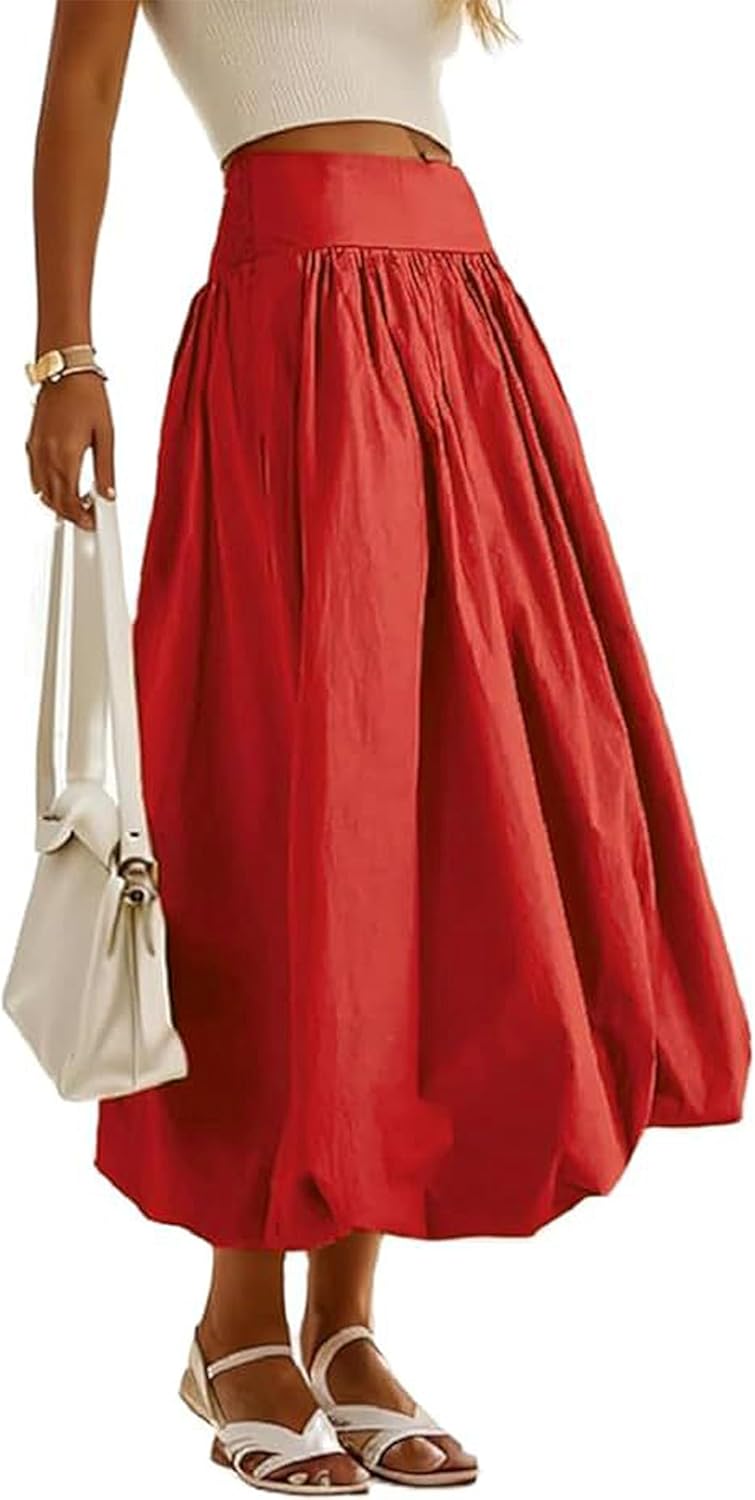 Women's Bubble Long Skirt with Pockets for Trendy Style