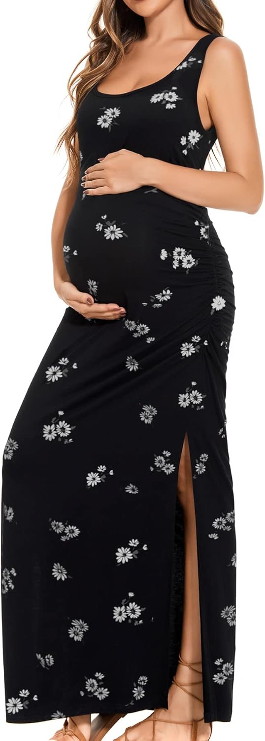 Smallshow Women's Split Long Maternity Dress for Stylish Moms