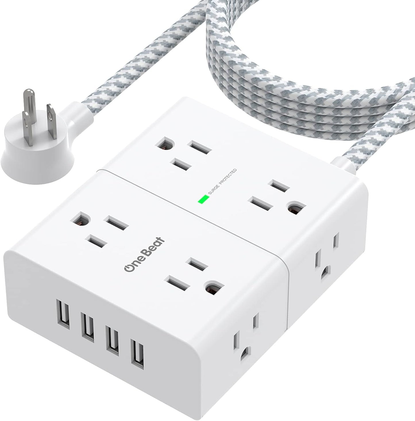 10 Ft Surge Protector Power Strip - 8 Outlets, 4 USB, Overload Protect