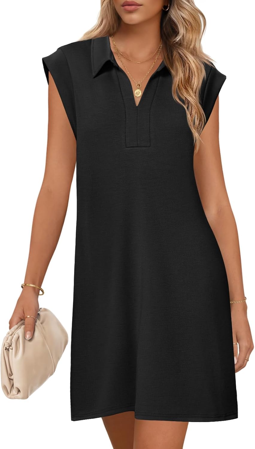 MEROKEETY Women's Casual Collared V Neck Mini Dress