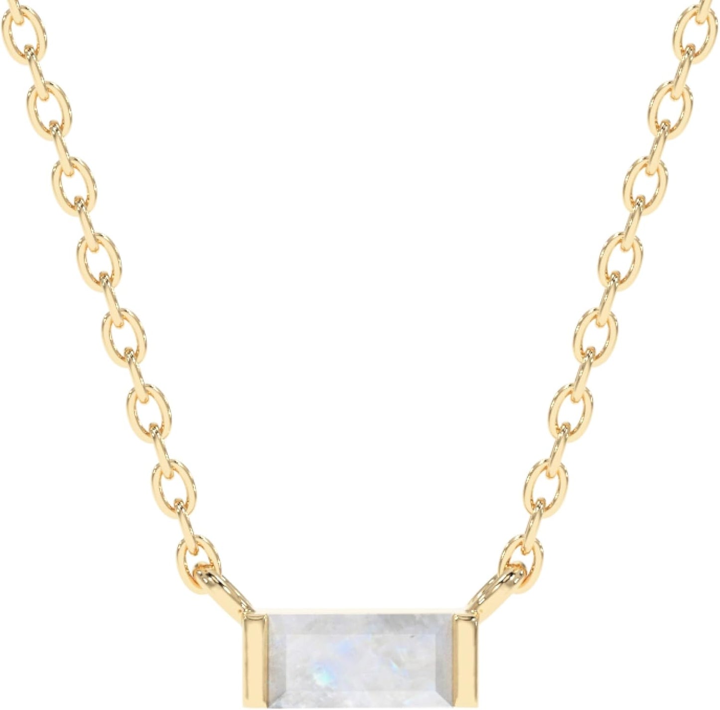 18k Gold Minimalist Rectangle Crystal Birthstone Pendant Necklace