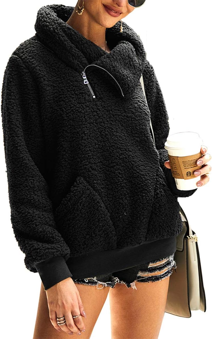 KIRUNDO Winter Clothing for Women Sherpa Pullover Fleece Zip