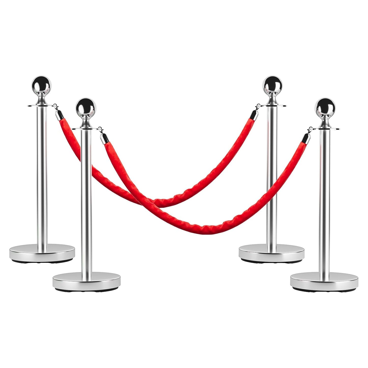 Stainless Steel Stanchion Post Queue with Velvet Ropes for Events