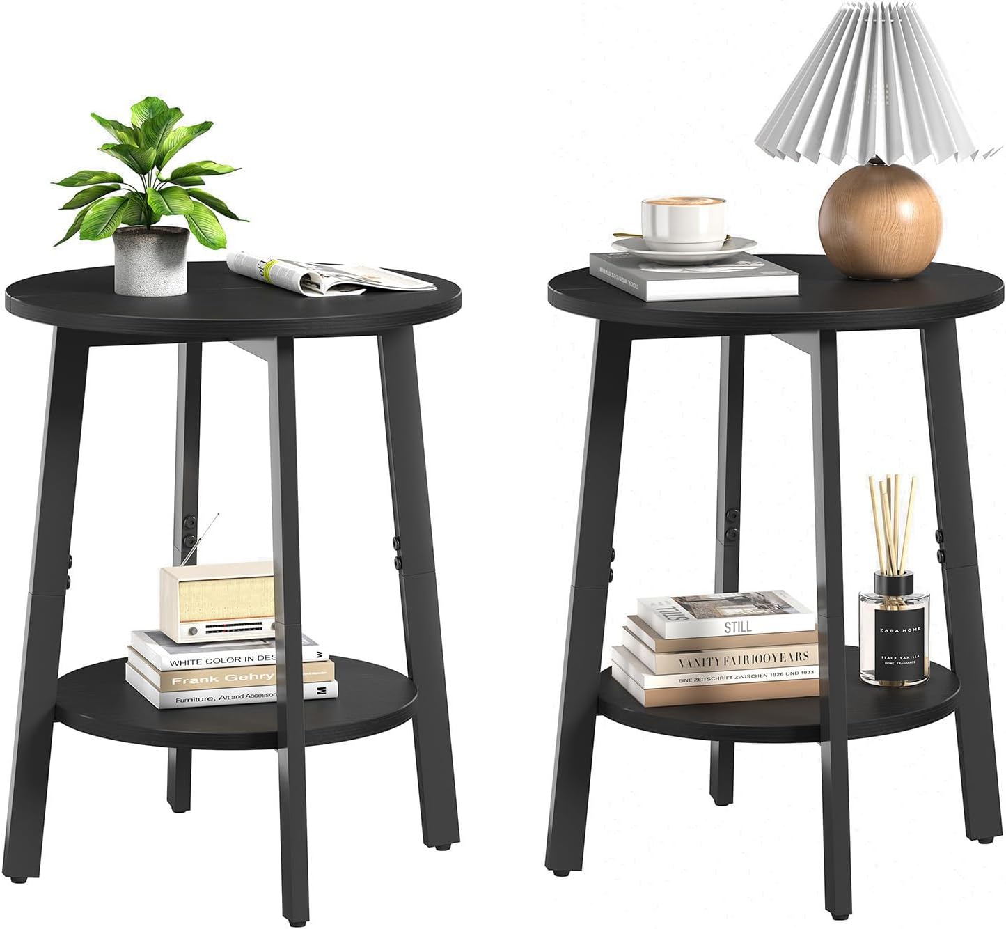 Small Round End Table Set of 2 with Storage Shelf for Space