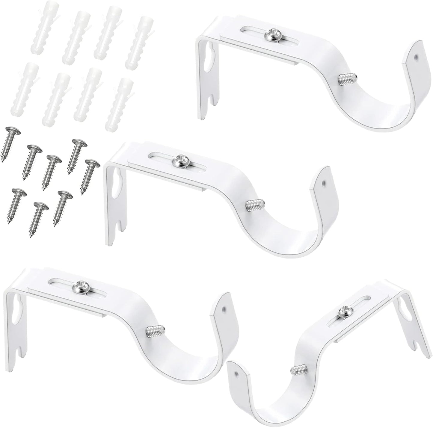 Adjustable White Curtain Rod Brackets - Set of 4