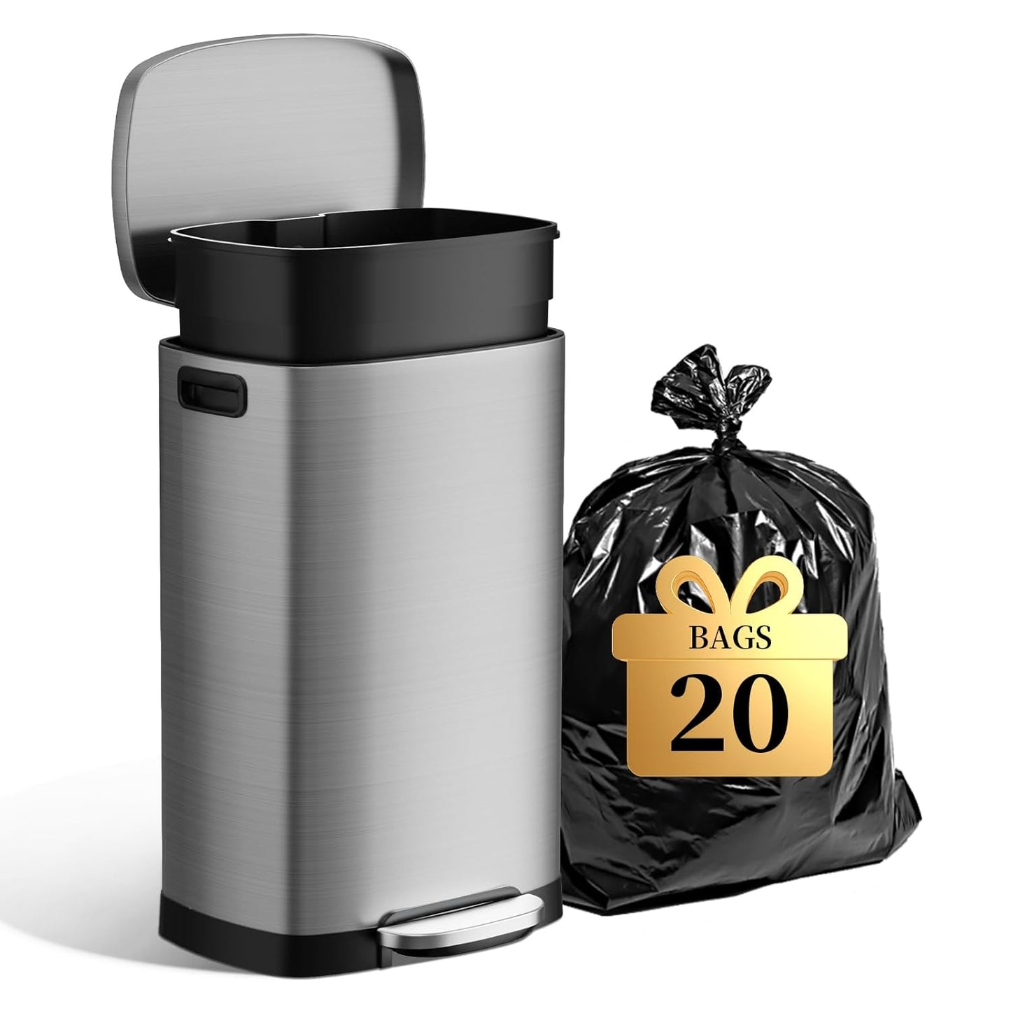 13 Gallon Trash Can with Lid - Fingerprint Proof Stainless Steel