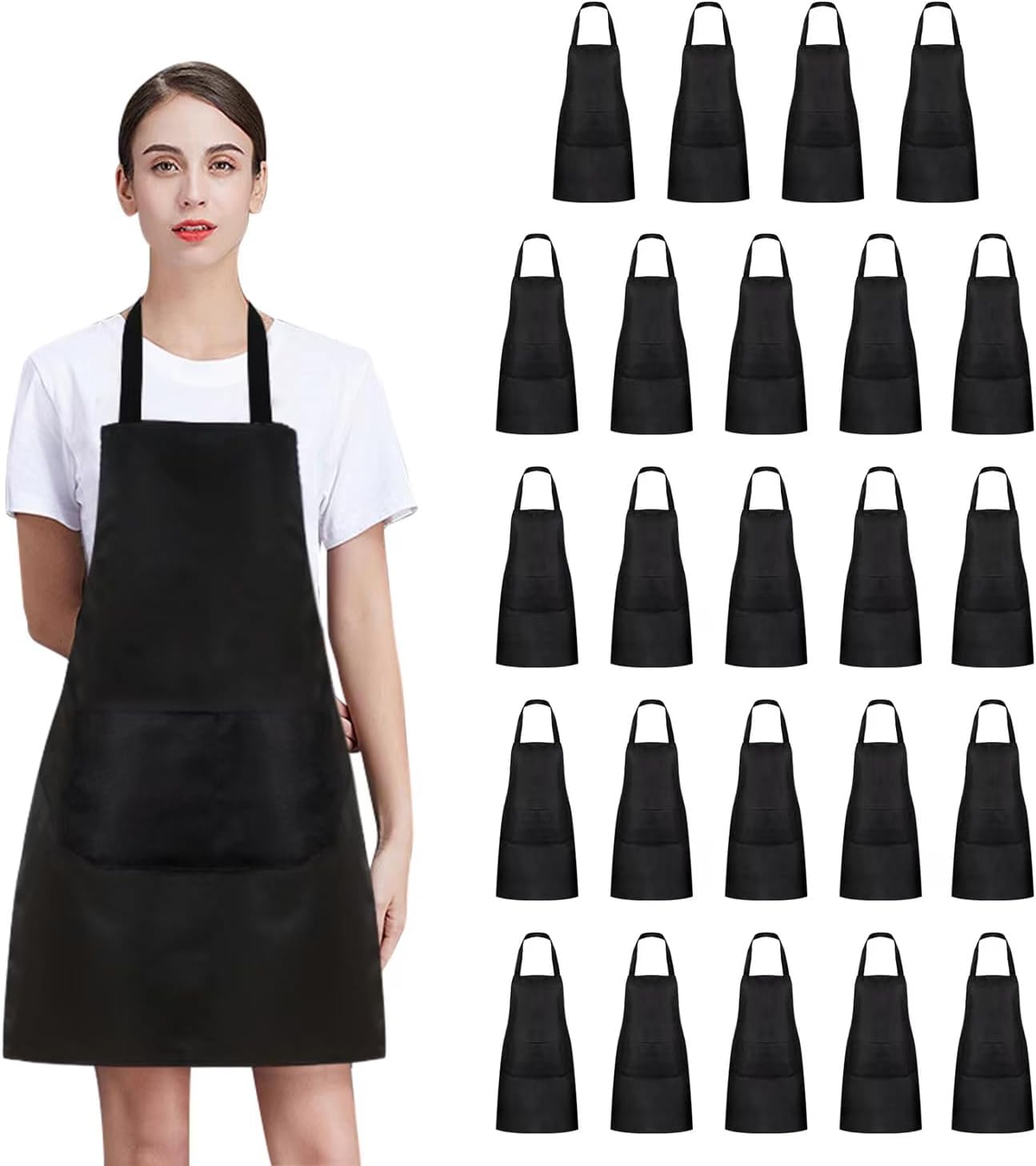 Plain Bib Aprons Bulk for Adults with 2 Pockets - Black