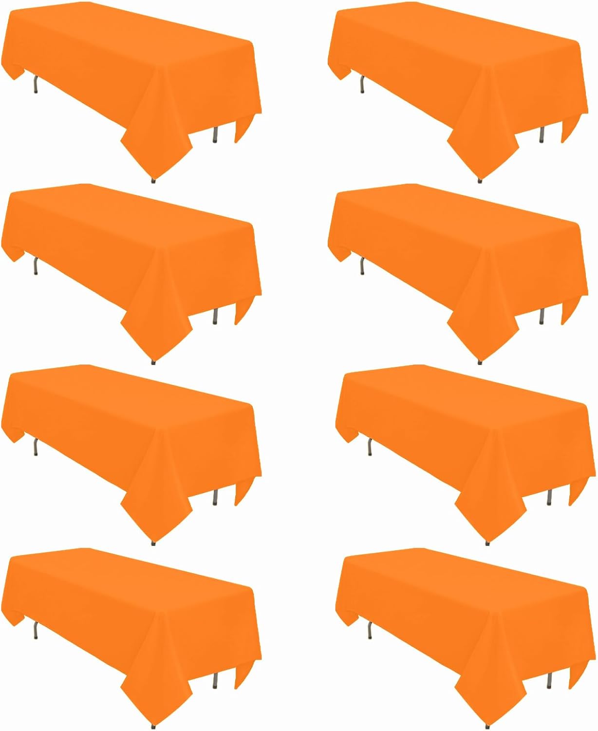 8 Pack Orange Tablecloths for 6 Foot Rectangle Tables, 60 x 102 in