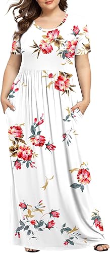 LONGYUAN Women's Plus Size Casual Maxi Dress with Pockets
