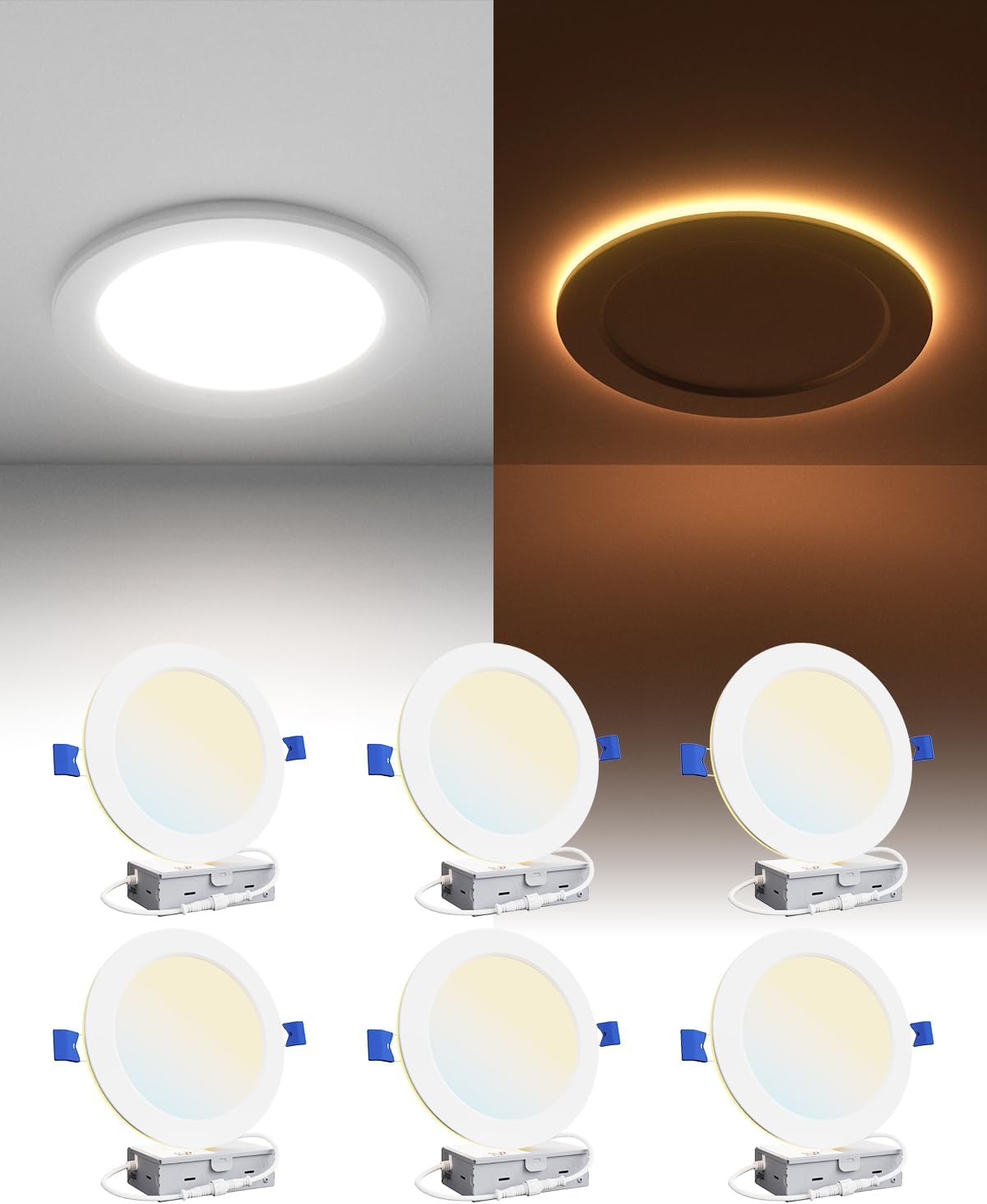Ensenior 6 Pack 6 Inch LED Recessed Ceiling Light with Night Light