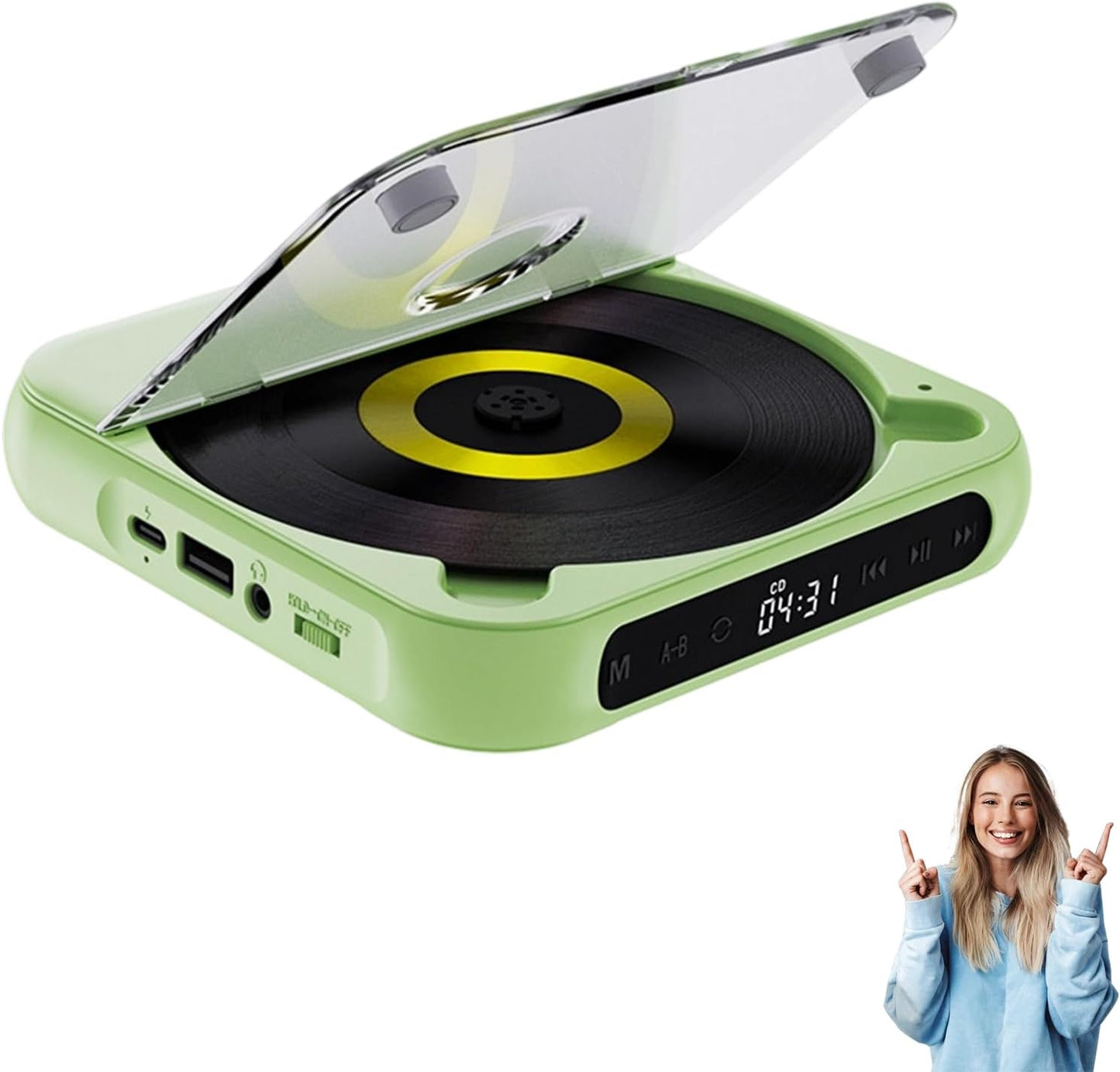 Portable Bluetooth-Compatible CD Player with Hi-Fi Sound Quality
