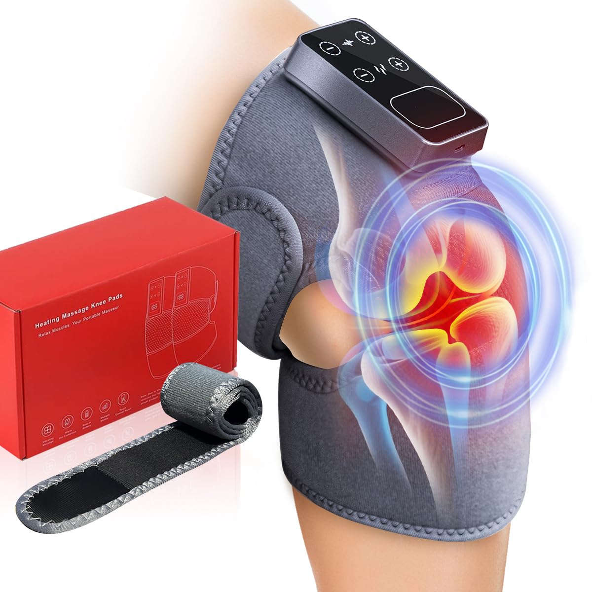 Cordless Knee Massager with Heat and Vibration for Pain Relief
