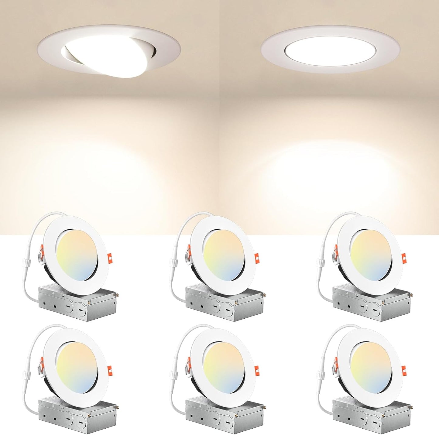 Amico 6 Pack 4 Inch Gimbal LED Recessed Lighting for Homes