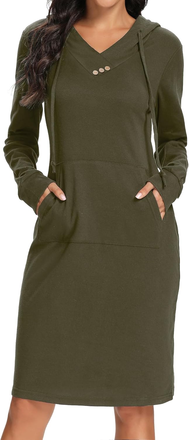 Kimmery Long Sleeve Dress for Women with Kangaroo Pocket