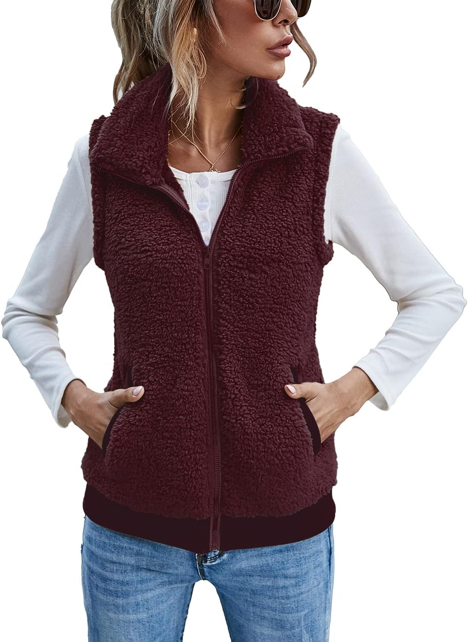 LOMON Womens Fuzzy Fleece Vest for Cozy Fall and Winter Wear