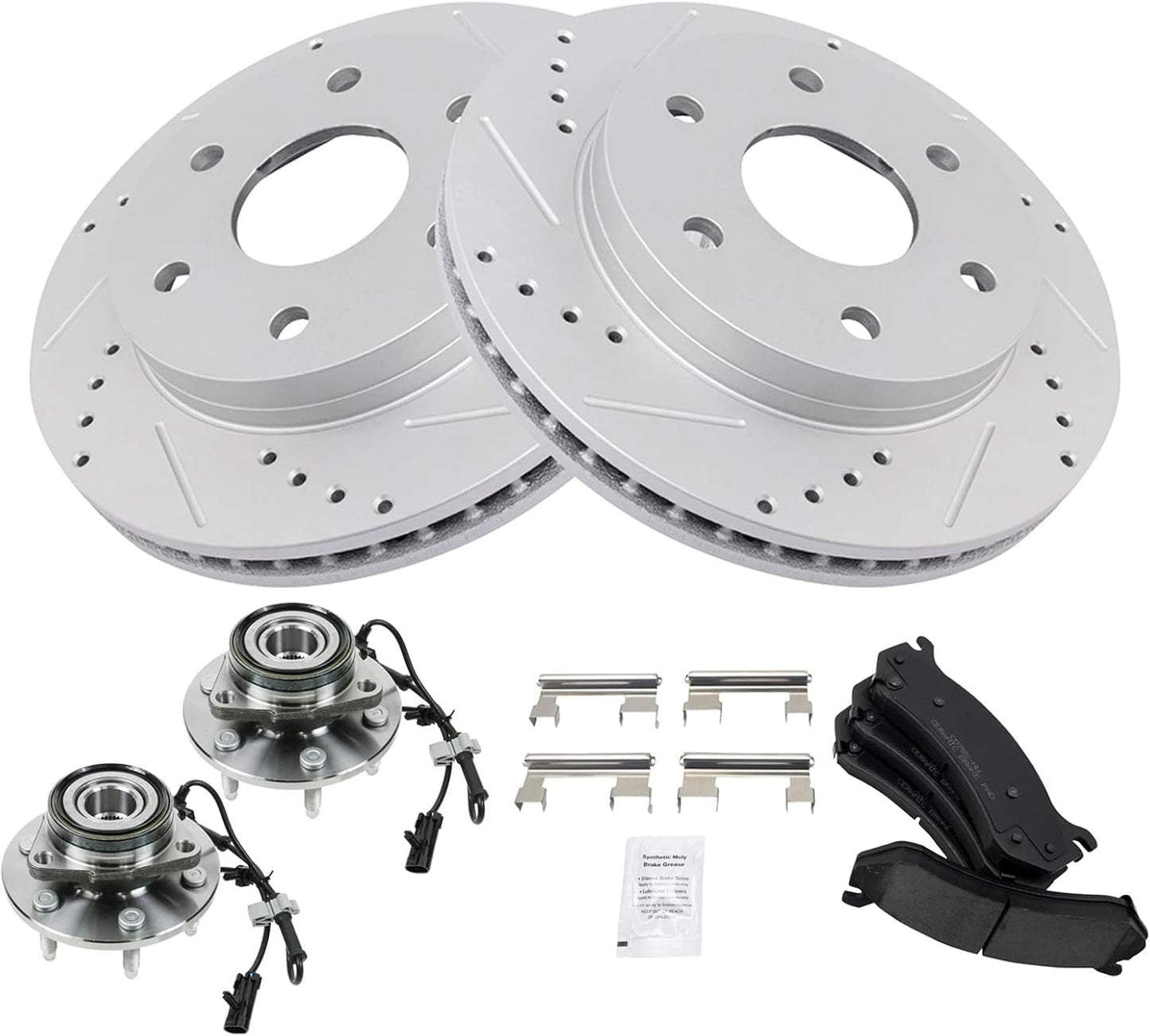 TRQ Wheel Hub & Premium Posi Ceramic Brake Pad Kit for GM SUVs