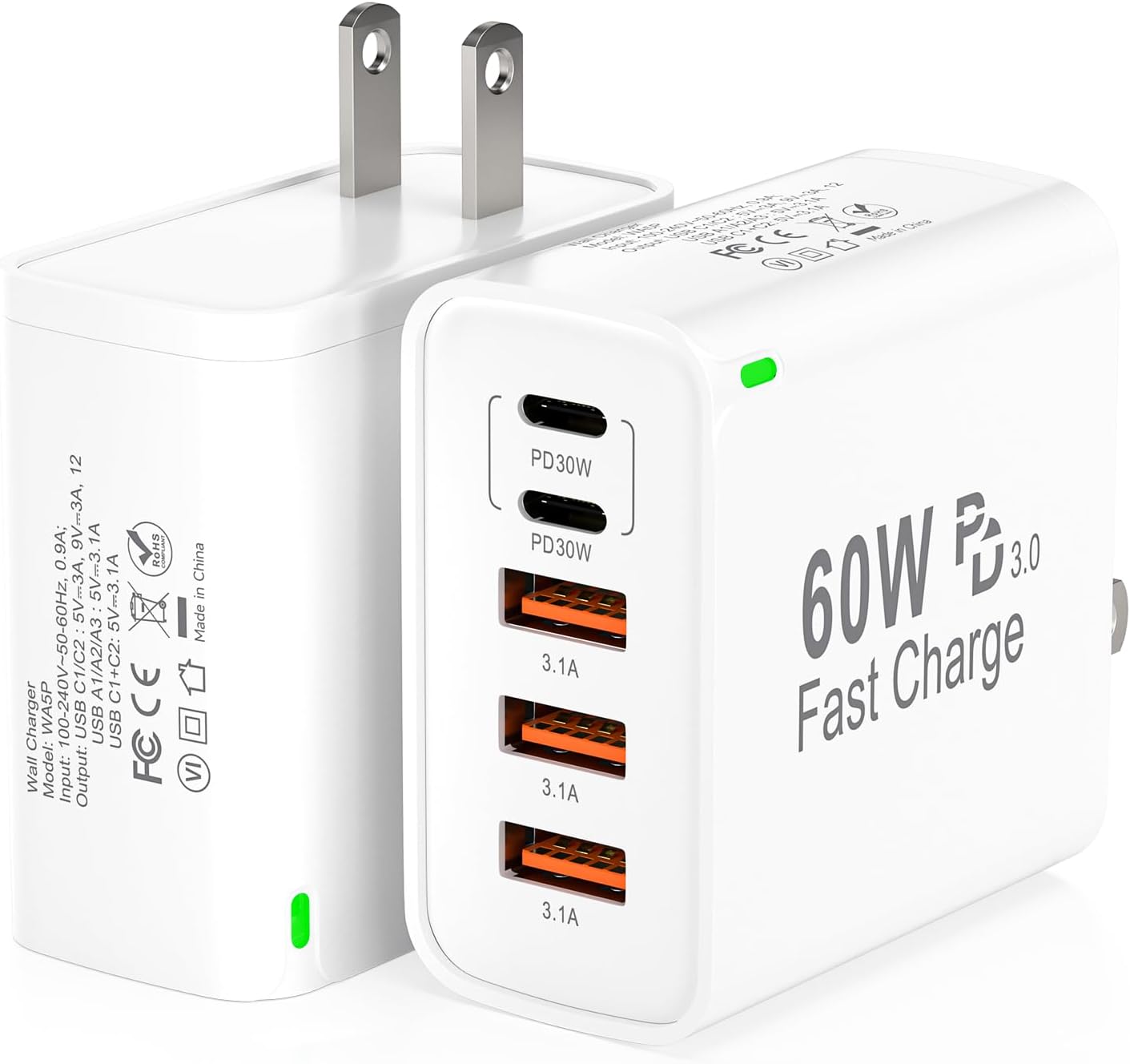 5-Port Fast USB C Charger: Power 5 Devices Simultaneously!