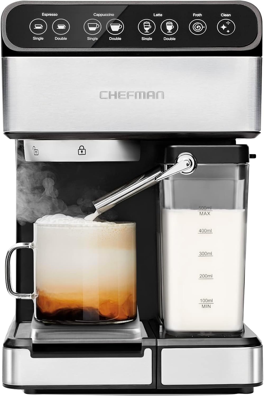 Chefman Espresso Machine: 6-in-1 Milk Frother, 15-BAR Pump