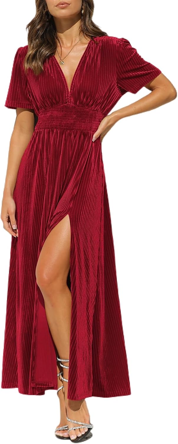 Women's Velvet Maxi Dress for Wedding Guests and Formal Events