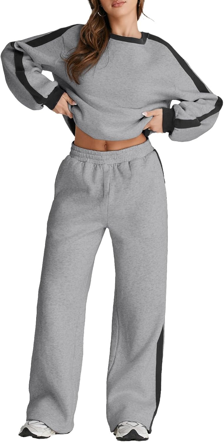 Herseas Women 2 Piece Outfits Color Block Sweatsuit for Comfort