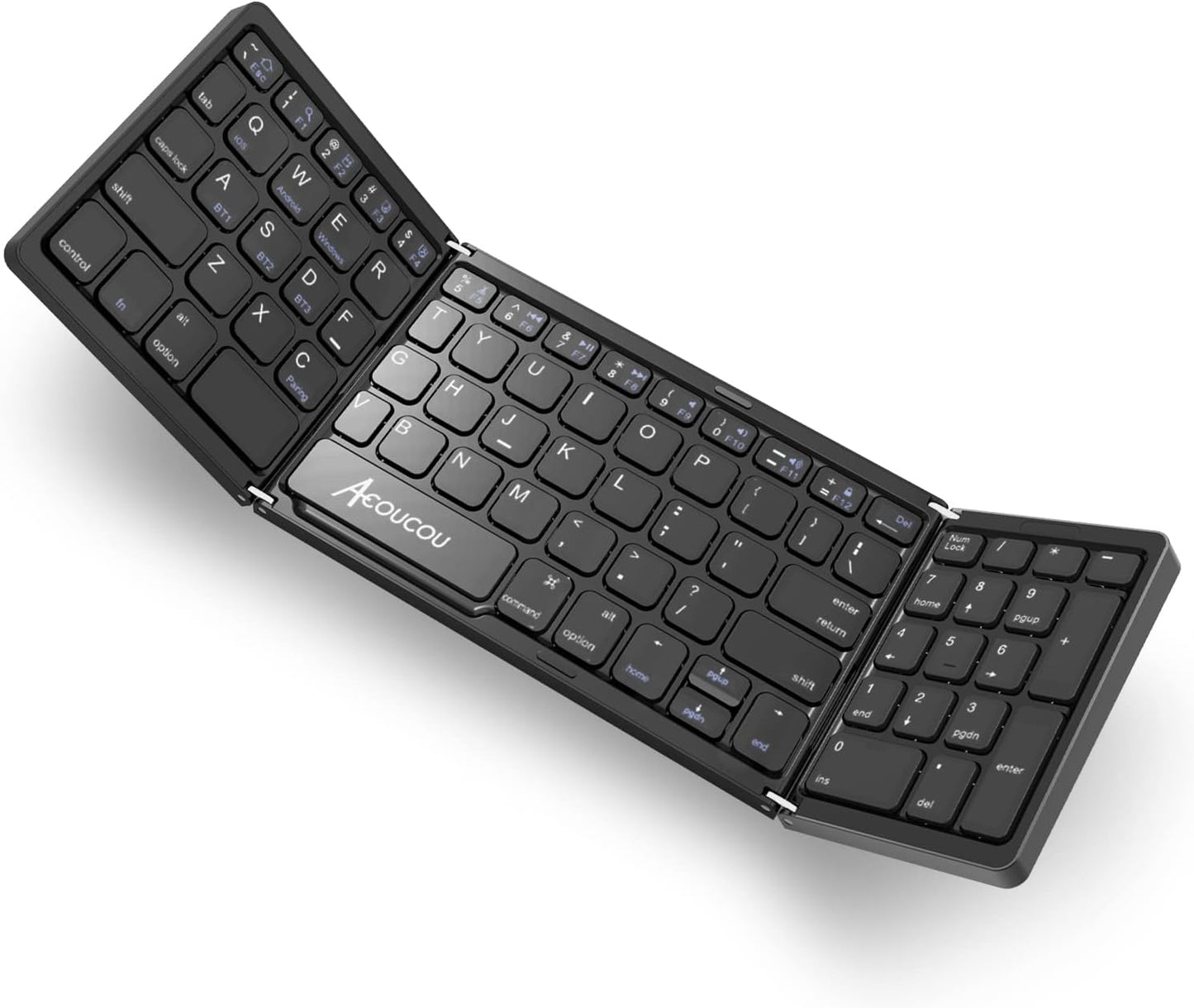Acoucou Foldable Bluetooth Keyboard, Portable with Number Pad