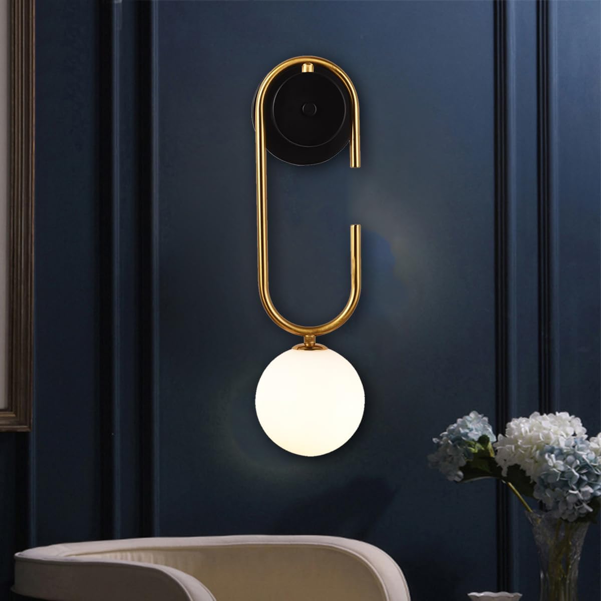 Mid Century Gold Wall Sconce with Milk Glass Shade for Modern Spaces