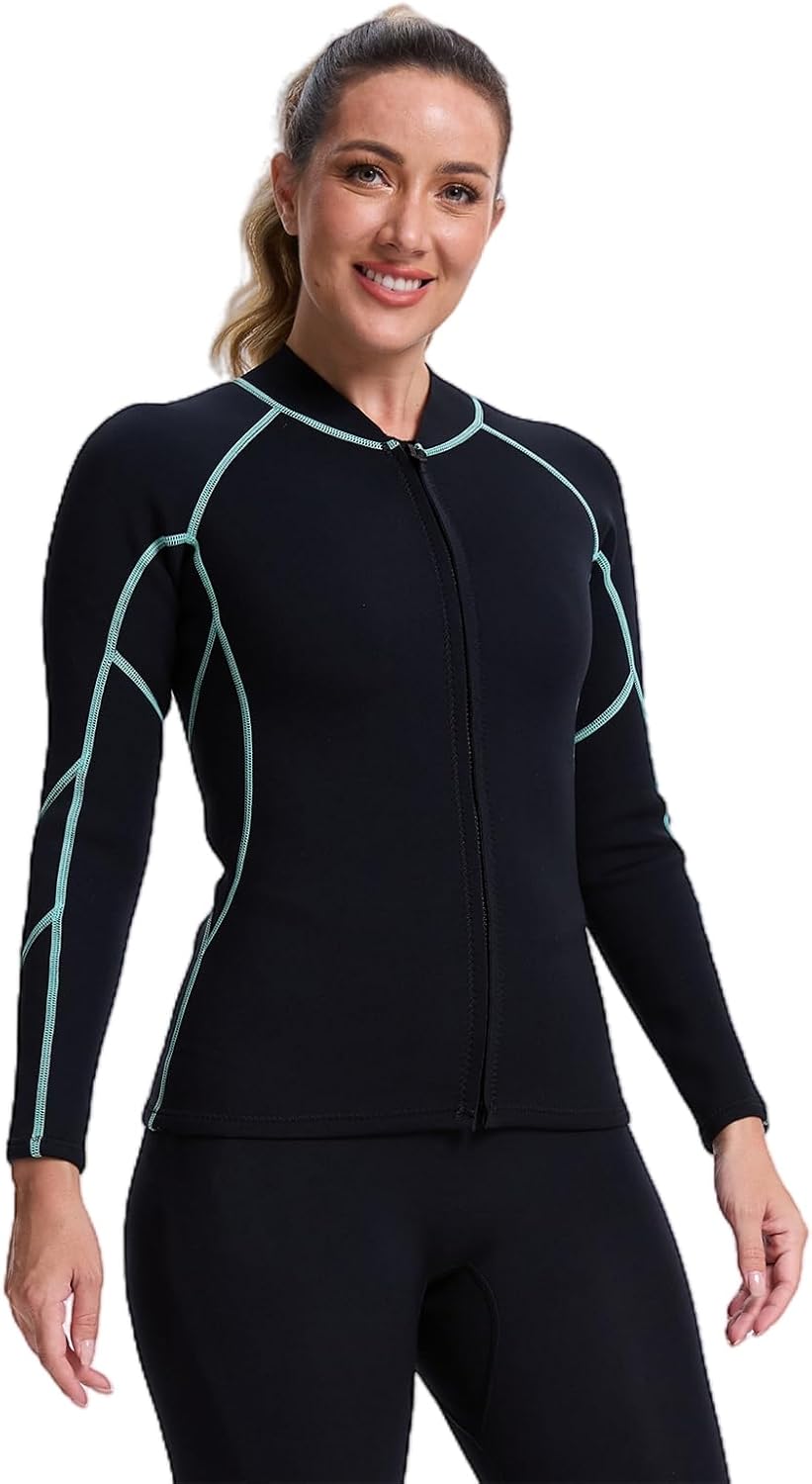Lemorecn Women's 2mm Long Sleeve Wetsuit Top for Water Sports