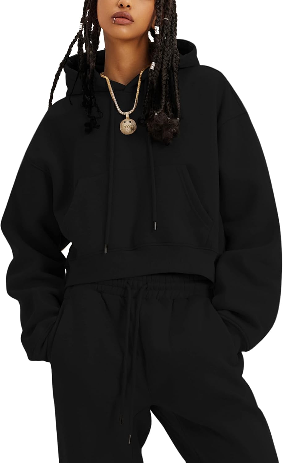 Tanming Women 2 Piece Outfits Cozy Fleece Sweatshirt Set