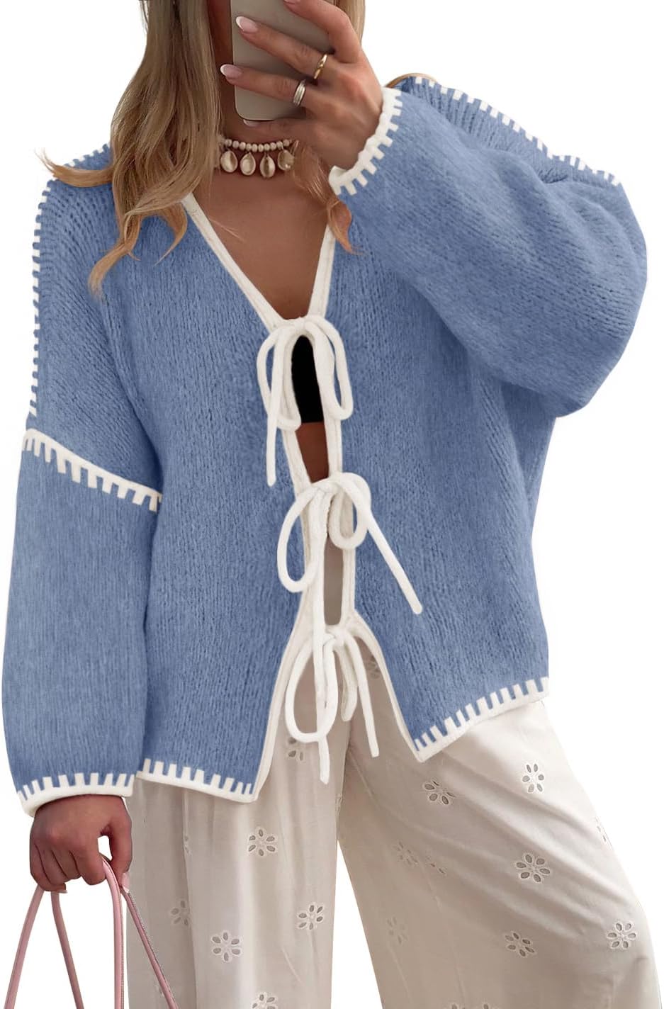 Trendy Tie Front Bow Sweaters for Women by ZESICA - 2025 Style