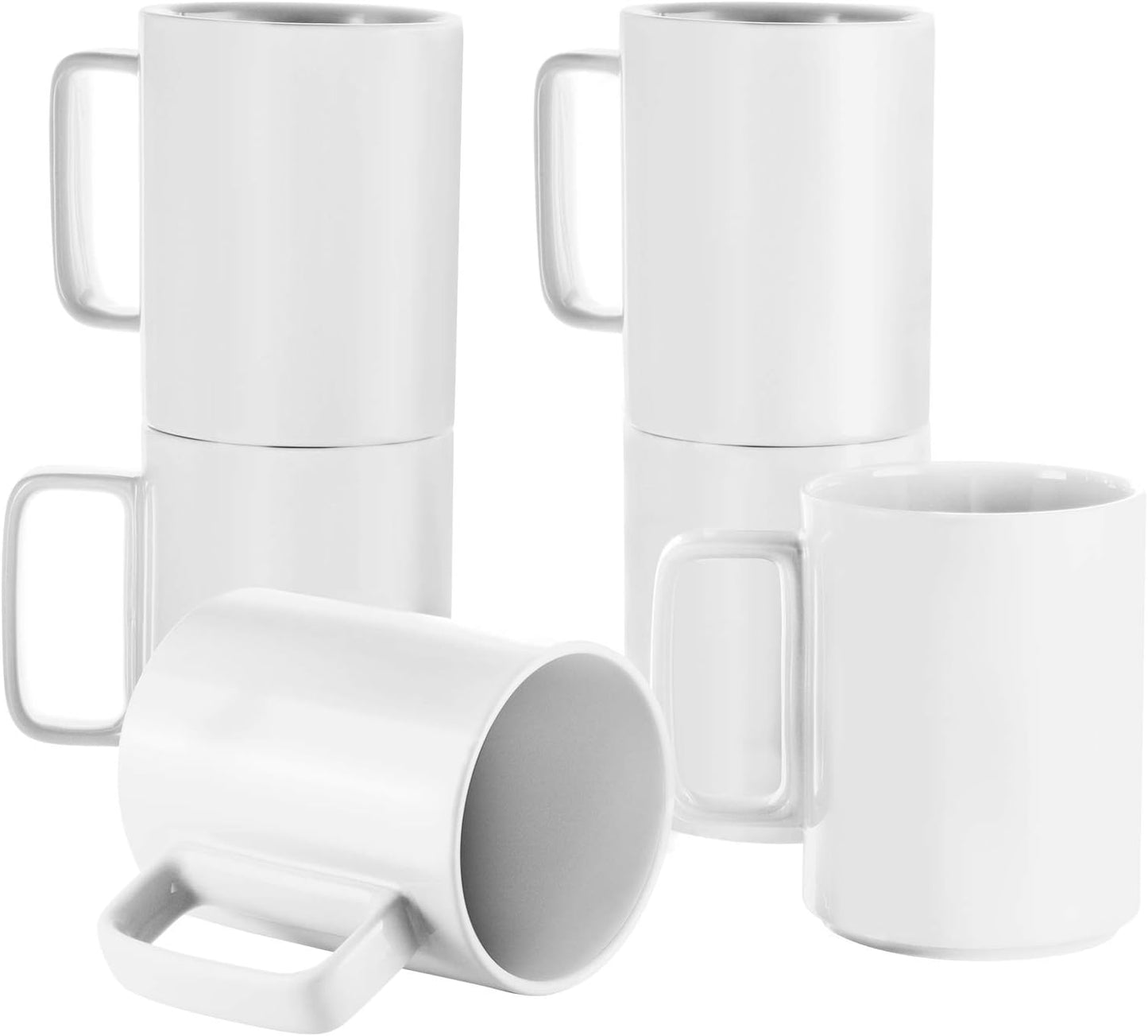 E-liu Porcelain Tea Mugs Set of 6, Large 15 Ounce Cups
