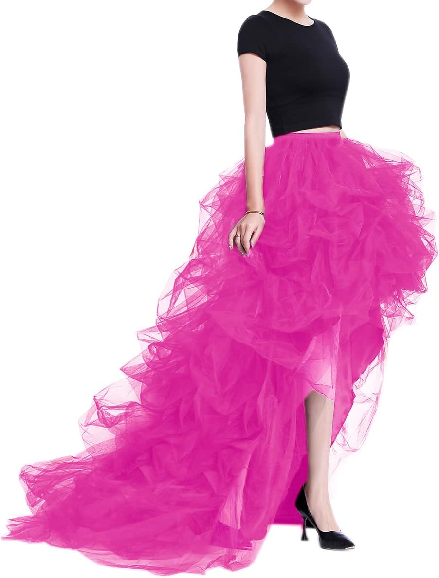WDPL Women's Long High Low Ruffles Tulle Skirt for Parties