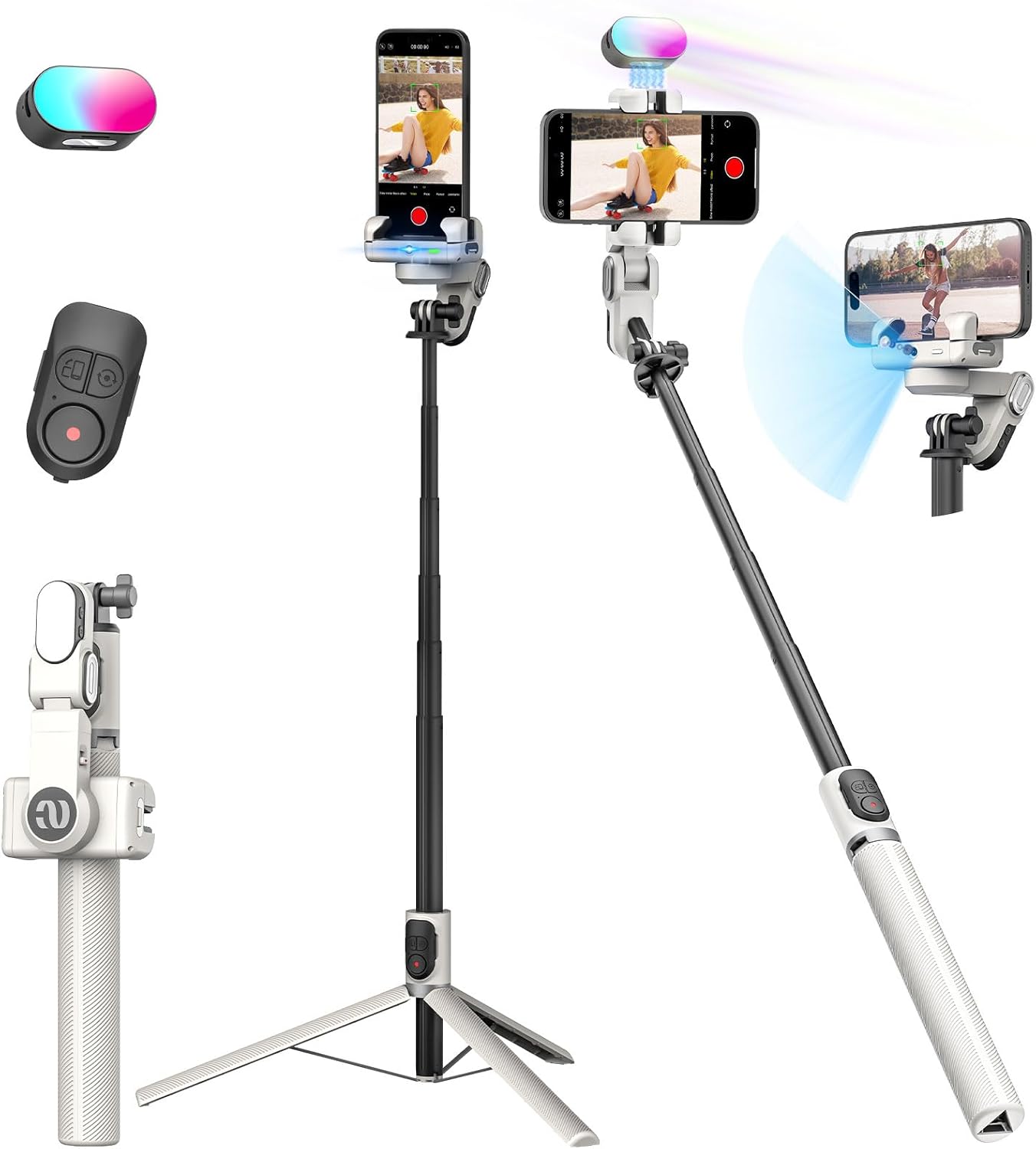 Smartphone Gimbal Stabilizer with AI Tracking and RGB Light