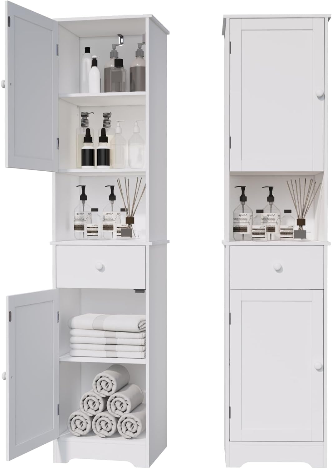 Tall Bathroom Cabinet with 2 Doors & 2 Drawers for Storage