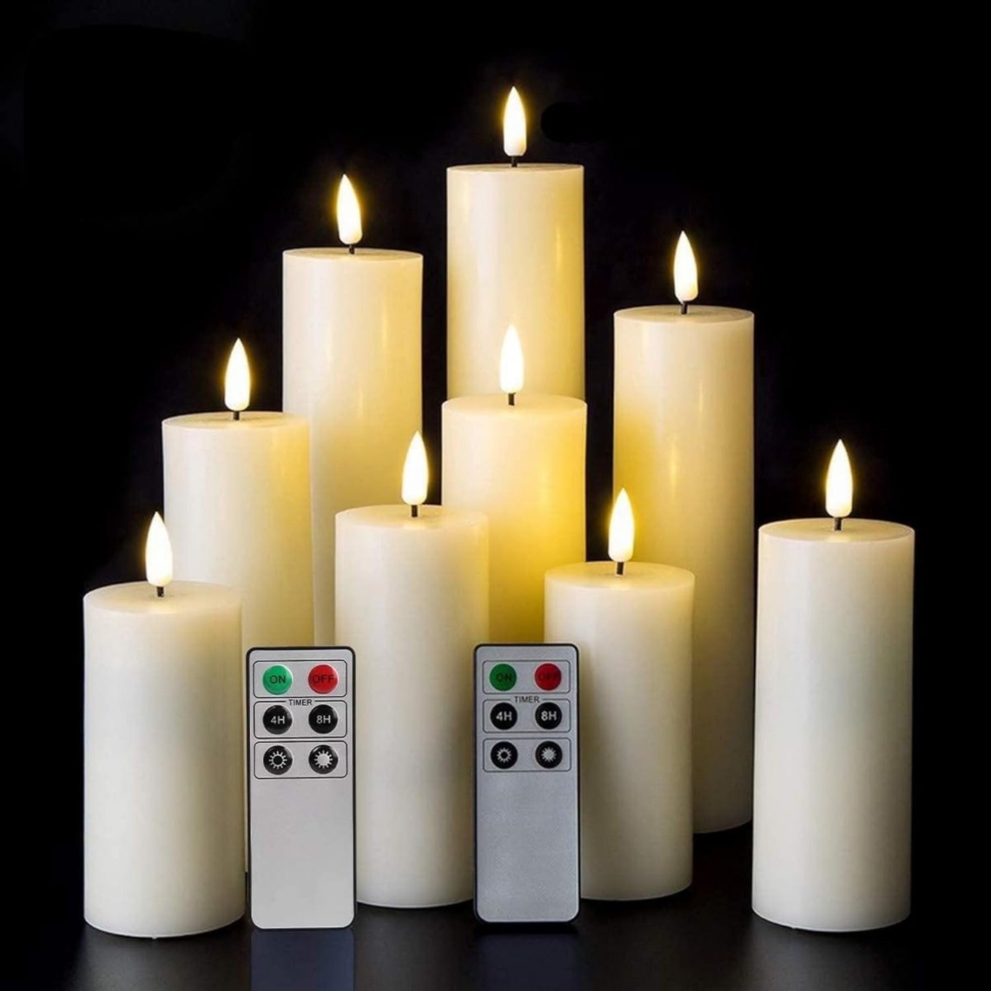 Eywamage Realistic Ivory Slim Flameless Pillar Candles Set