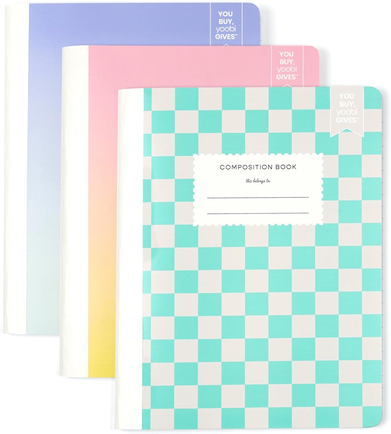 Yoobi Cute Composition Notebooks, Wide Ruled, 100 Sheets x 3 Pack