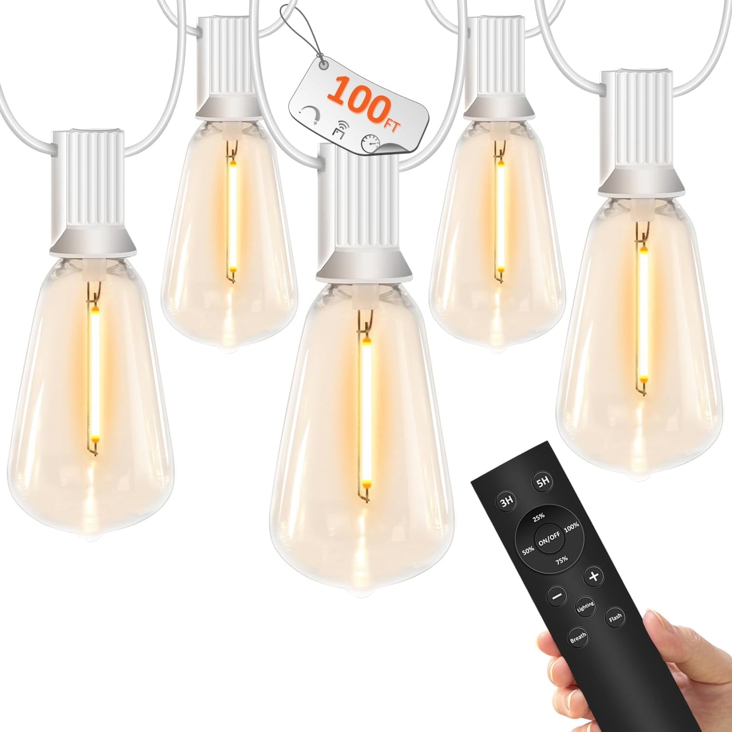 100 FT Outdoor String Lights for Outside with Vintage Edison Bulbs