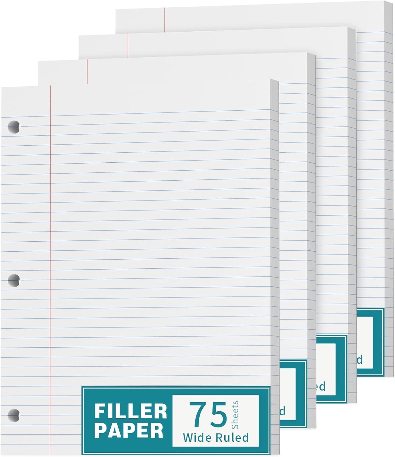 Zaviko 4 Pack 300 Sheets Wide Ruled Binder Paper