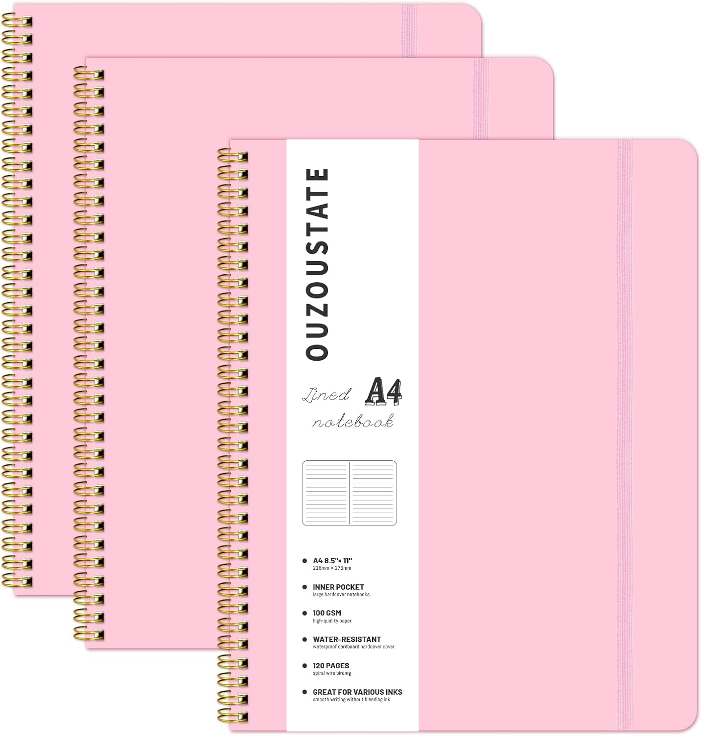 Large 8.5x11 Pink Spiral Notebook - 120 College Ruled Pages, Thick & Durable - Ideal for Women & Men!