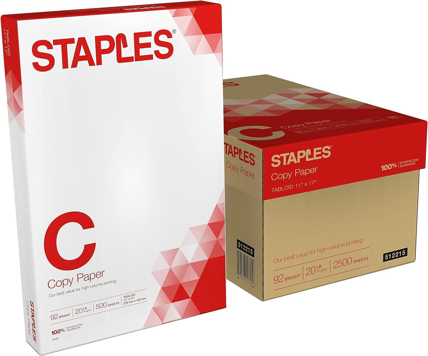 STAPLES Ledger Size Copy Paper: 92 Brightness, 20 lbs.