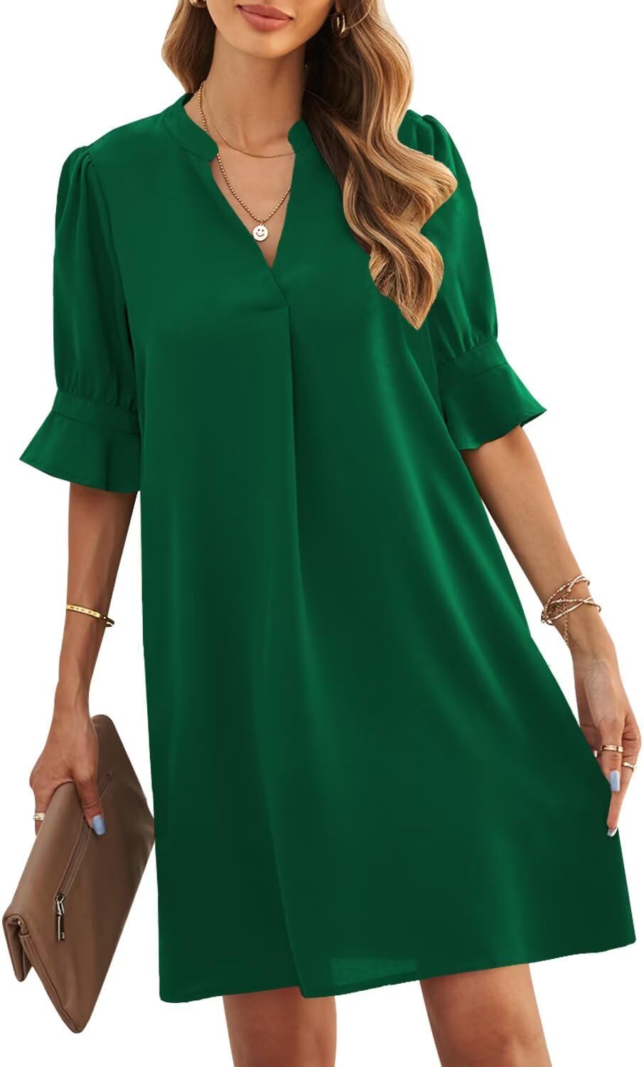 V-Neck Ruffled Short Sleeve Dress for Women by JOCAFIYE