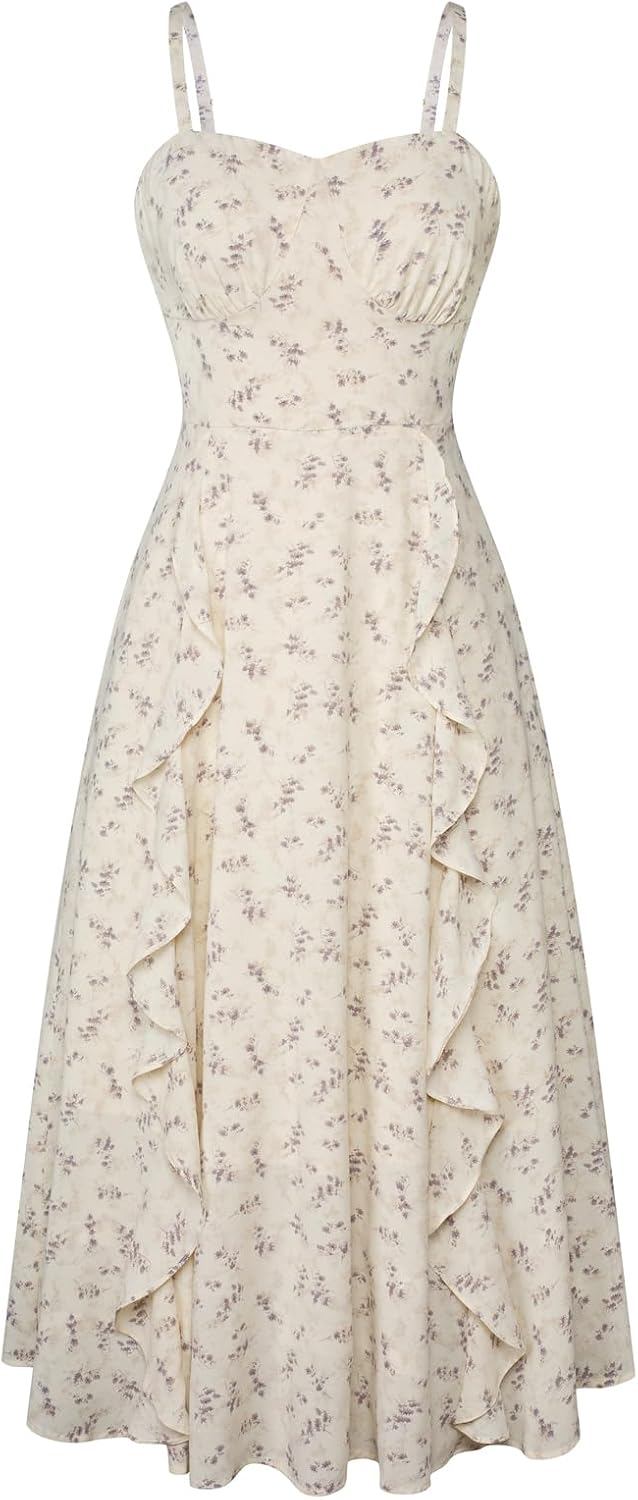 Boho Midi Sun Dress for Women - Ruffle Wedding Guest Dress