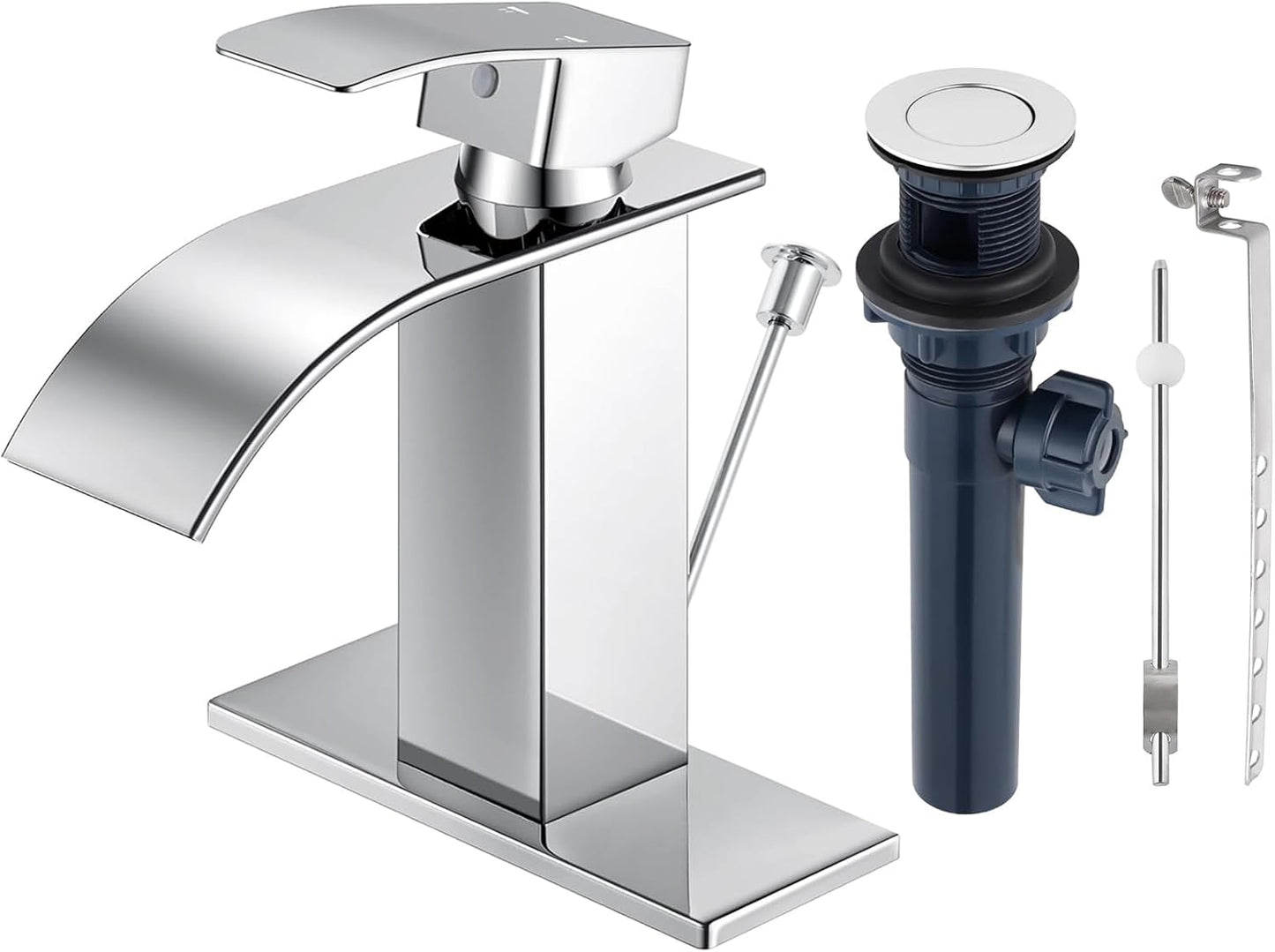 Chrome Bathroom Faucet with Lift Rod Drain for Modern Sinks