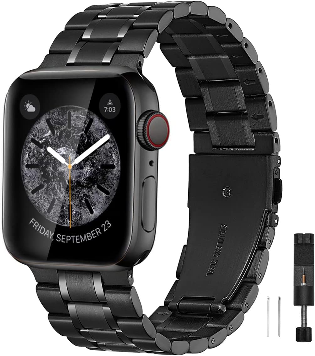 Stylish Stainless Steel Apple Watch Band - Compatible with Series 1-10 (Black)
